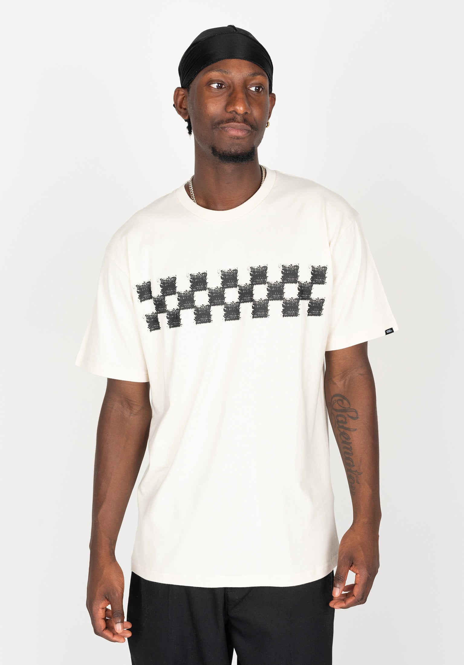 DIY Checkerboard Vans T Shirt in natural fur c