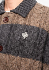 Chefs Kiss Cardigan camel-charcoalheather-stripe Rueckenansicht