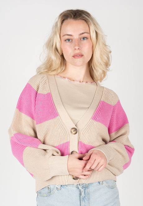 Mala Striped Cardigan bubblegum-eggshell Vorderansicht