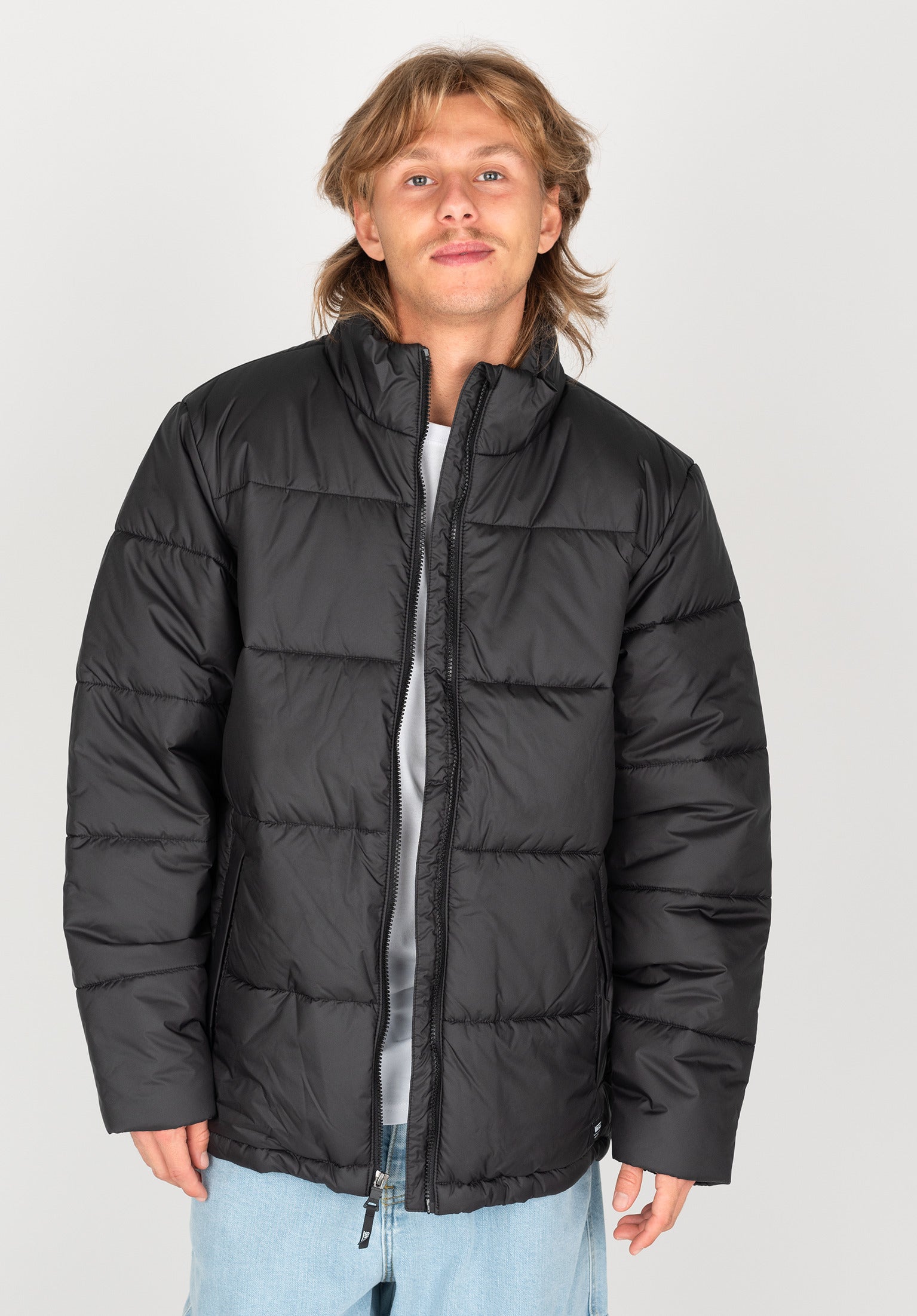 Black puffer jacket no hood on sale