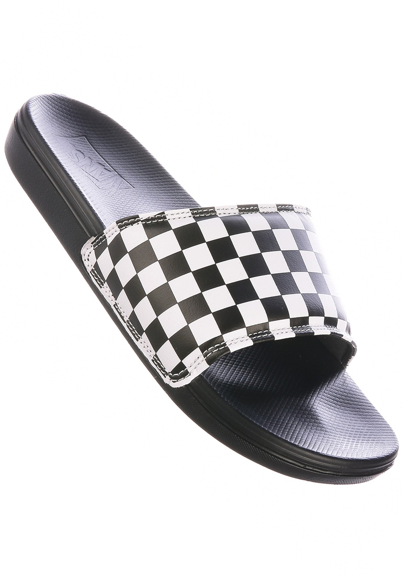 Black and white checkered vans slides on sale