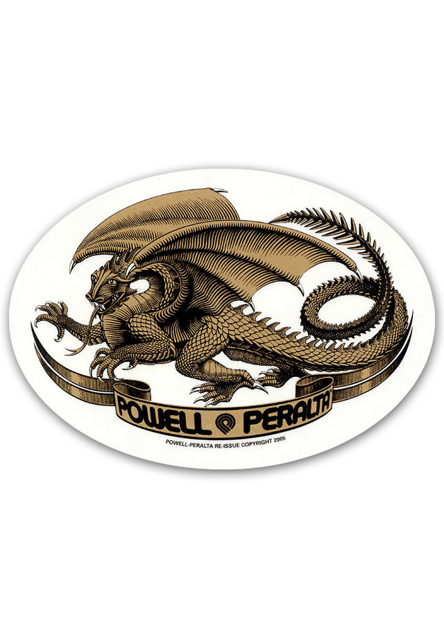 Oval Dragon 5" Sticker gold Vorderansicht